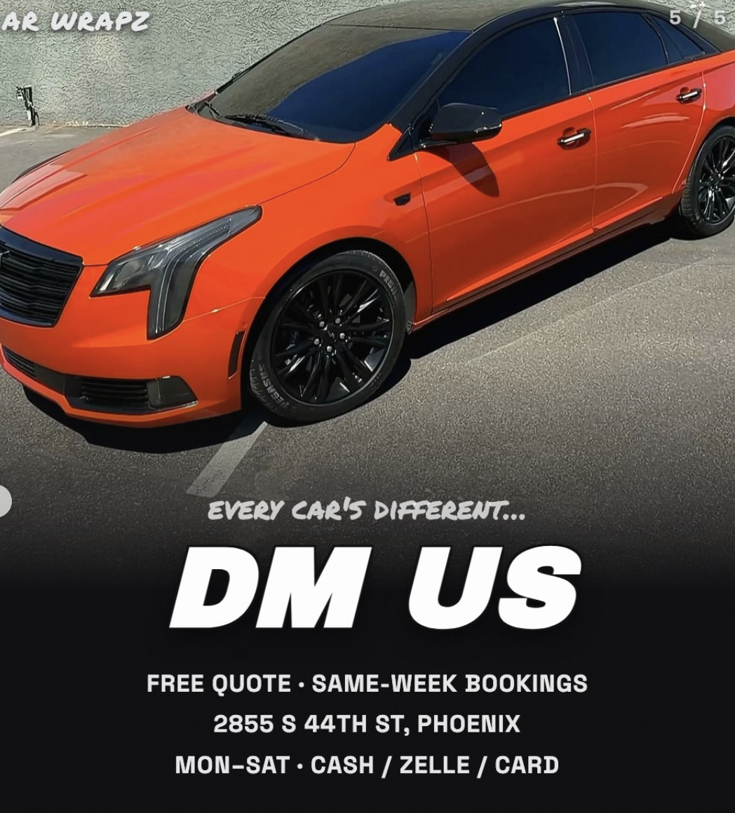Gloss orange wrapped Cadillac XTS