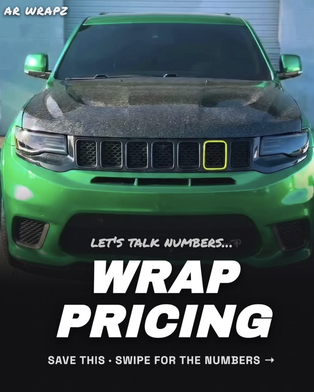 Green wrapped Jeep Trackhawk